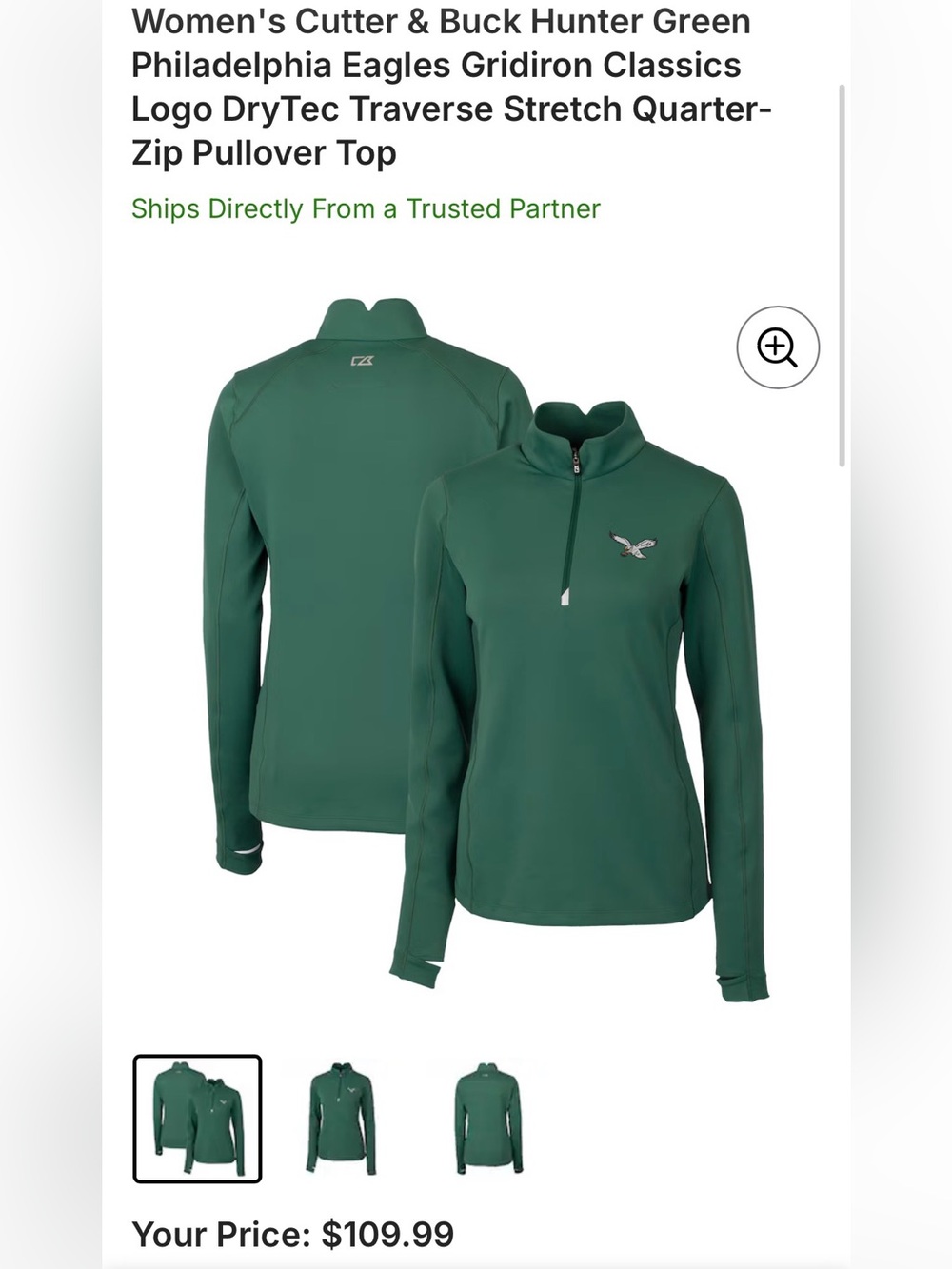 *NWT* Cutter & Buck Gridiron Classics Logo DryTec Quarter Zip, Small -PHL Eagles